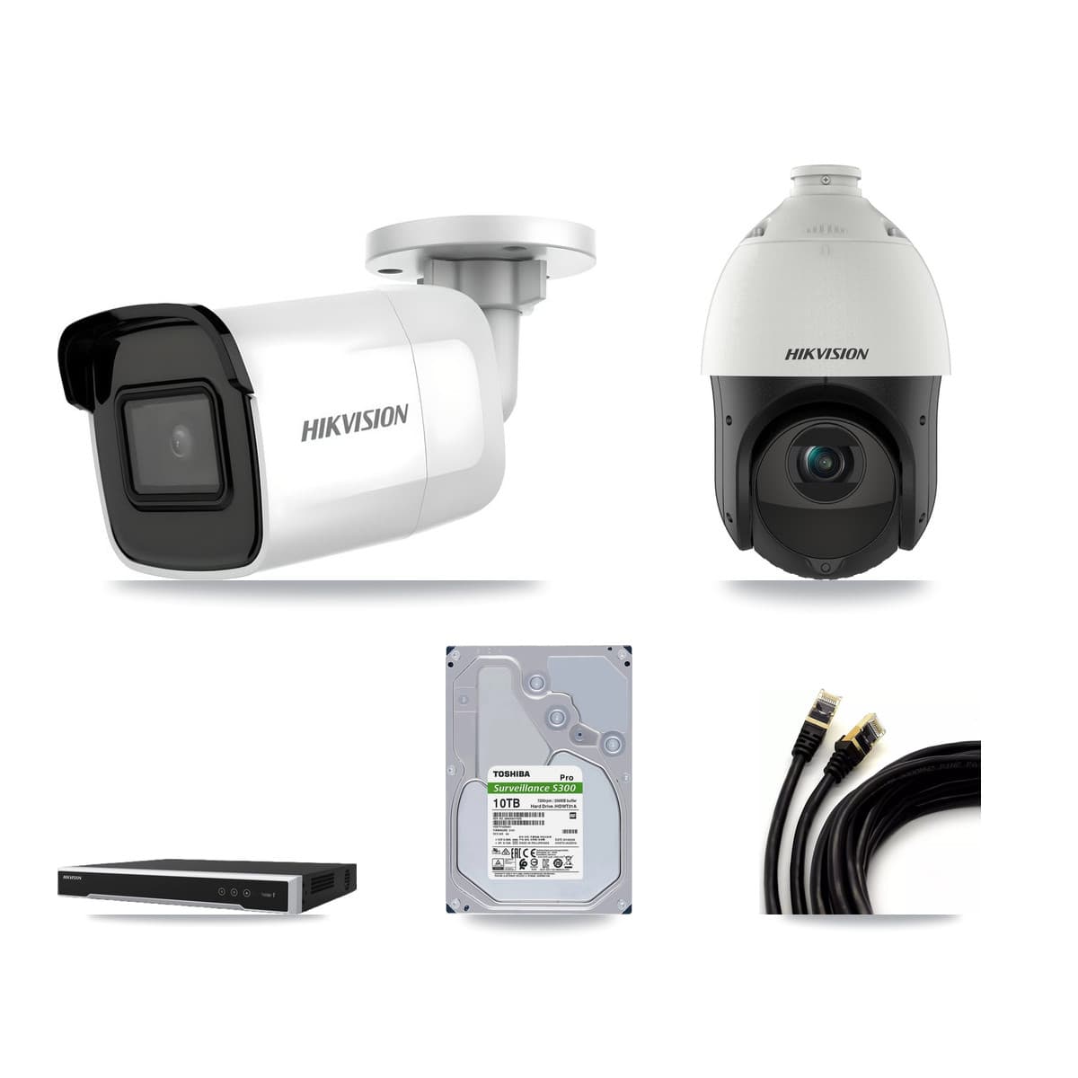 Hikvision 8-Channel 4MP – 4K CCTV Kit — 3 4K Bullet + 1 4MP PTZ Cameras + 10TB Recording