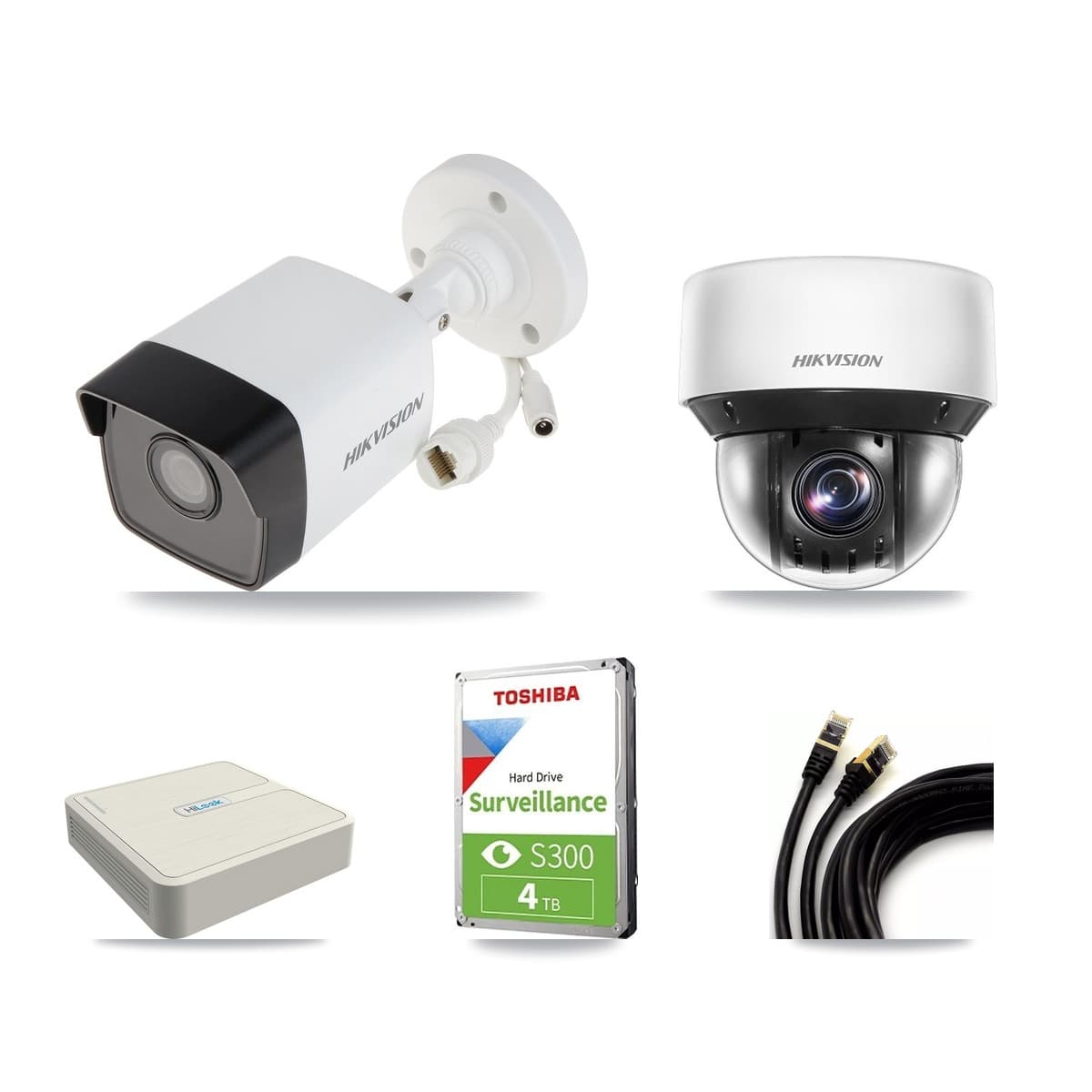 Hikvision & HiLook 8-Channel 4MP – 5MP CCTV Kit — 2 DS-2CD1053G0 5MP Bullet + 1 DS-2DE4A425IW 4MP PTZ Cameras + 4TB Recording - Image 1