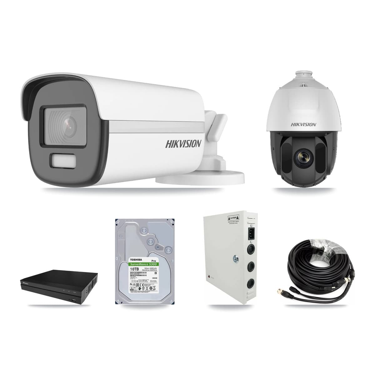 Hikvision & Prolux 8-Channel 2MP – 4K CCTV Kit — 1 2MP PTZ + 7 4K Bullet Cameras + 2× 10TB Recording - Image 1