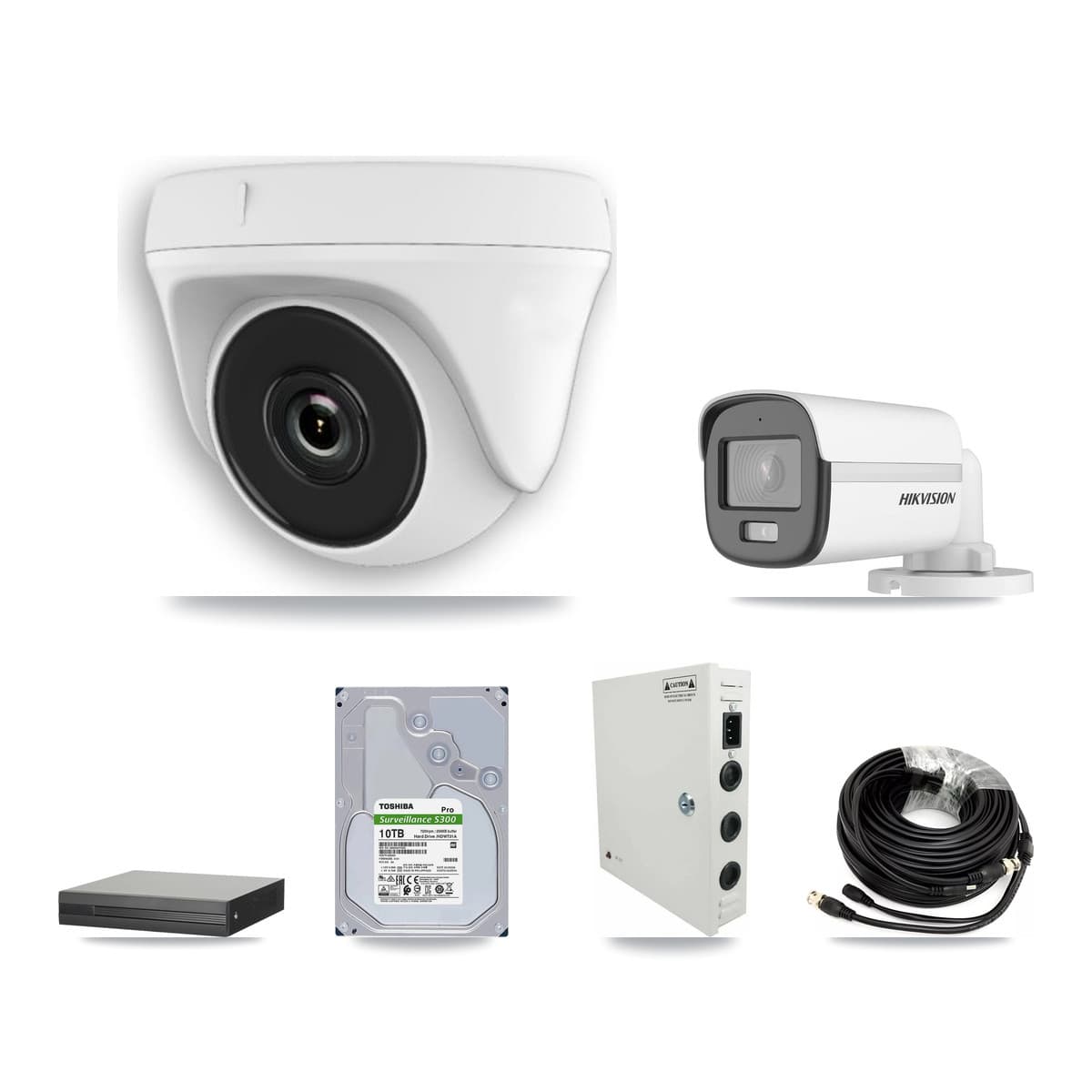 Hikvision 16-Channel 2MP – 5MP CCTV Kit — 1 DS-2CE12KF0T 5MP Bullet + 14 White HDT-2MP-N20W 2MP Dome Cameras + 10TB Recording (XVR-3116HS Recorder) - Image 1