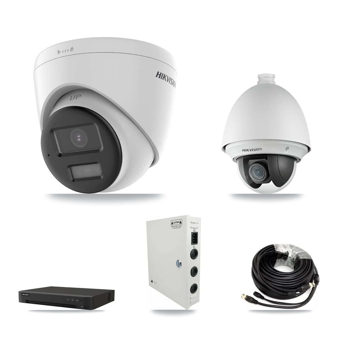 Hikvision 8-Channel 2MP – 4K CCTV Kit — 1 DS-2AE4225T-A 2MP PTZ + 3 DS-2CE78U0T-LPTS 4K Turret Cameras + 8TB Recording (IDS-7208HUHI-M1/XT Recorder) - Image 1