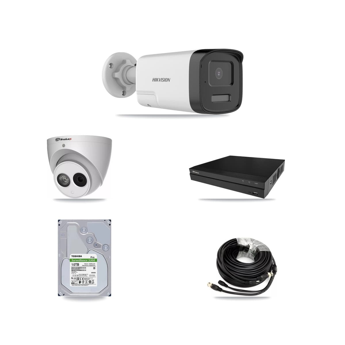 Hikvision & Prolux 8-Channel 4MP – 5MP CCTV Kit — 7 DS-2CE17K0T 5MP Bullet + 1 PXC-612C4W-A 4MP Turret Cameras + 10TB Recording (PXD-5208AN Recorder) - Image 1