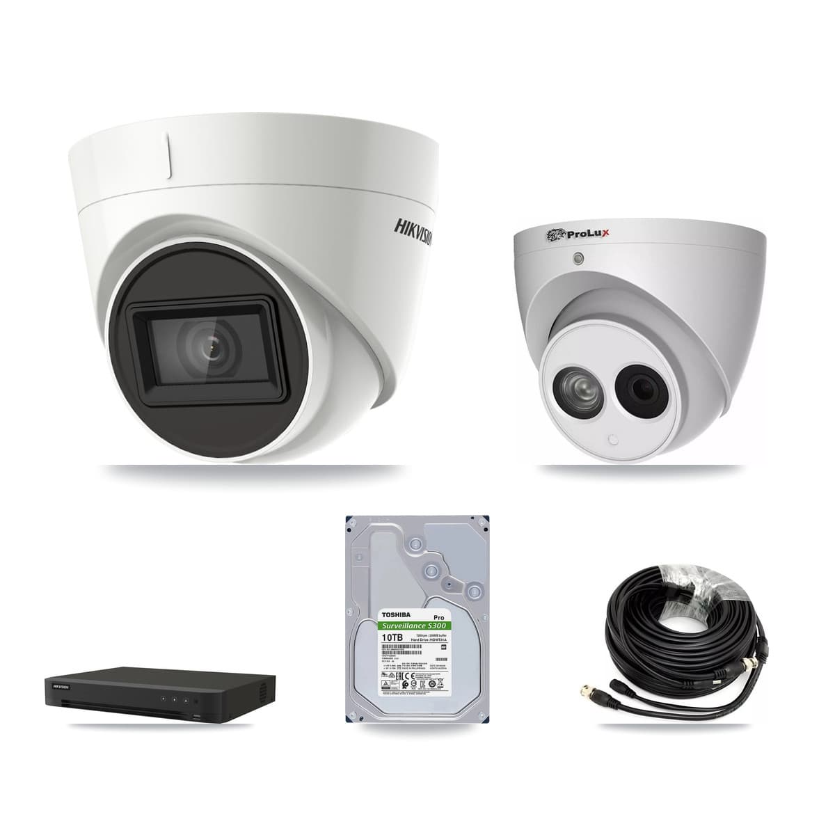 Hikvision & Prolux 8-Channel 4MP – 4K CCTV Kit — 3 DS-2CE78U1T-IT3F 4K + 1 PXC-612C4W-A-POC 4MP Turret Cameras + 10TB Recording (IDS-7208HUHI-M1/XT Recorder) - Image 1