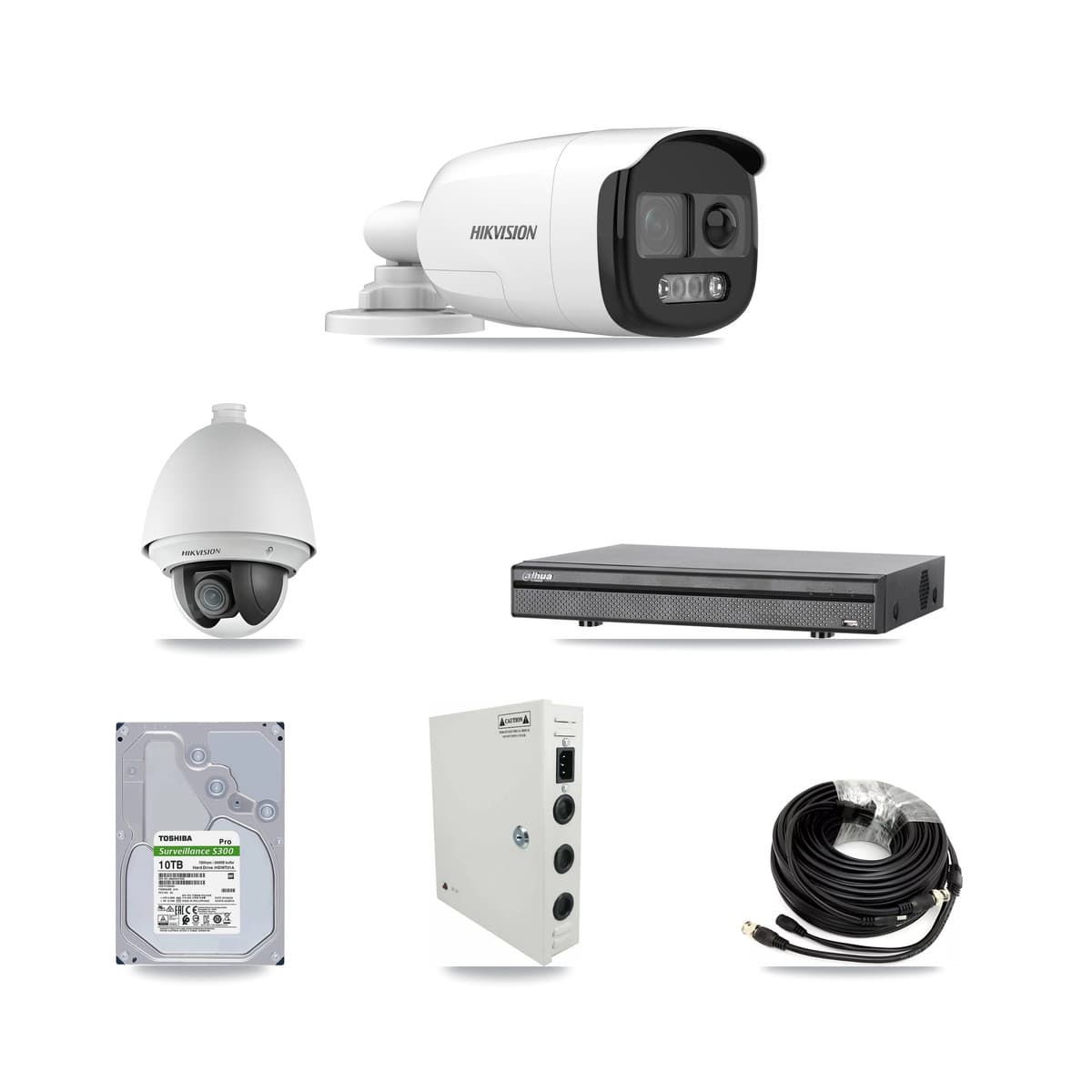 Hikvision & Dahua 8-Channel 2MP – 5MP CCTV Kit — 1 DS-2AE4225T 2MP PTZ + 7 DS-2CE12KF3T 5MP Bullet Cameras + 10TB Recording (DH-XVR5108H Recorder) - Image 1