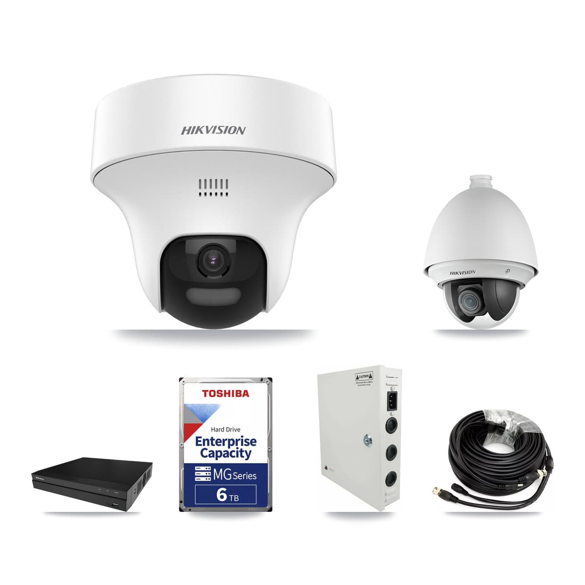 Hikvision & Prolux 8-Channel 2MP – 5MP CCTV Kit — 1 DS-2AE4225T 2MP PTZ + 4 DS-2CE70K0T 5MP Turret Cameras + 6TB Recording - Image 1