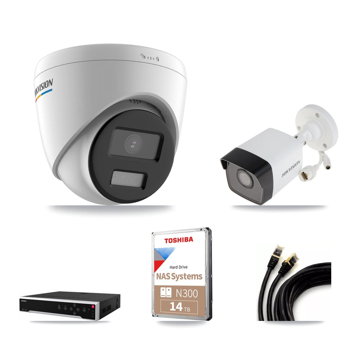 Hikvision 32-Channel 2MP – 5MP CCTV Kit — 5 5MP Bullet + 11 2MP Turret Cameras + 14TB Recording