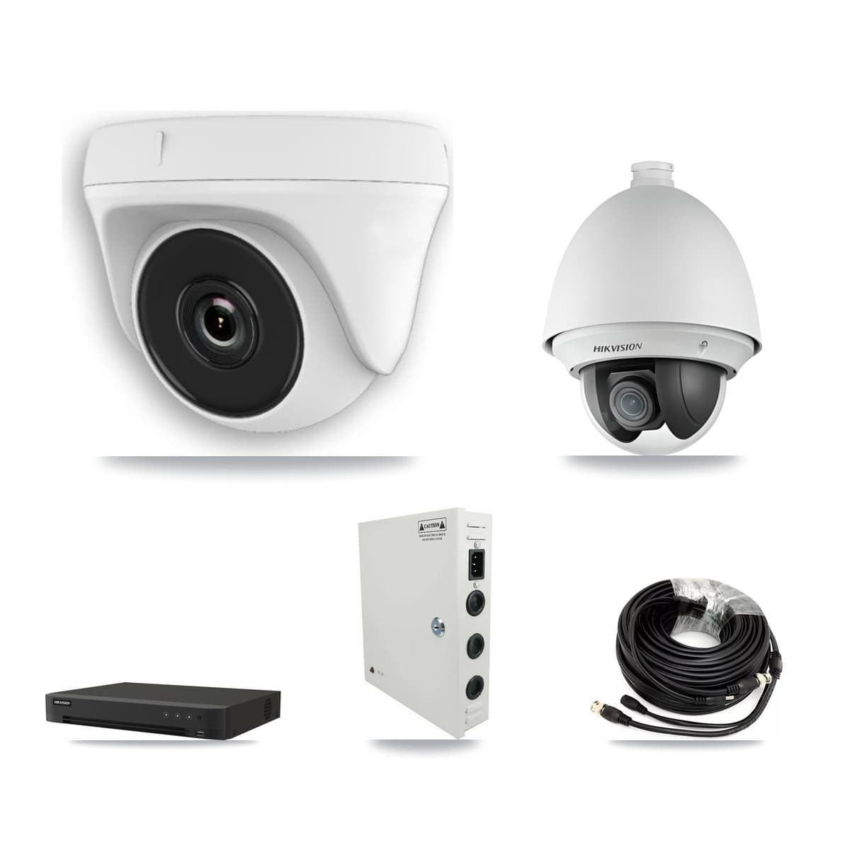 Hikvision 16-Channel 2MP CCTV Kit — 1 DS-2AE4225T PTZ + 11 White HDT-2MP-N20W Dome Cameras + 8TB Recording (IDS-7216HQHI Recorder) - Image 1