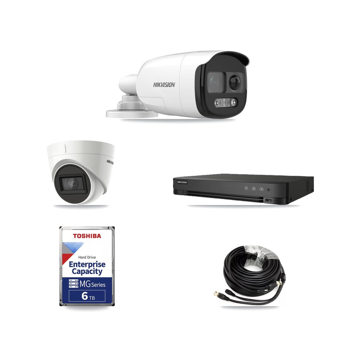 Hikvision 8-Channel 5MP – 4K CCTV Kit — 3 DS-2CE12KF3T-PIRXO 5MP Bullet + 1 DS-2CE78U1T-IT3F 4K Turret Cameras + 6TB Recording (IDS-7208HUHI-M1/E Recorder) - Image 1