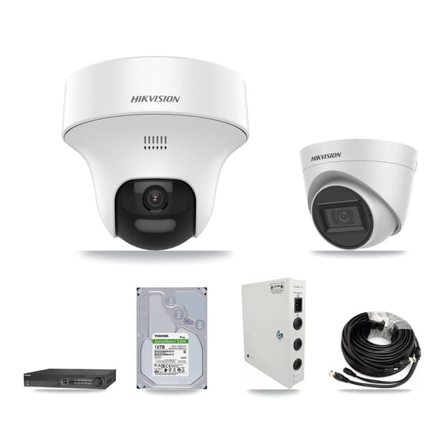 Hikvision 32-Channel 5MP CCTV Kit — 8 DS-2CE70K0T + 8 White DS-2CE78H0T Turret Cameras + 2× 10TB Recording (DS-7332HQHI Recorder)