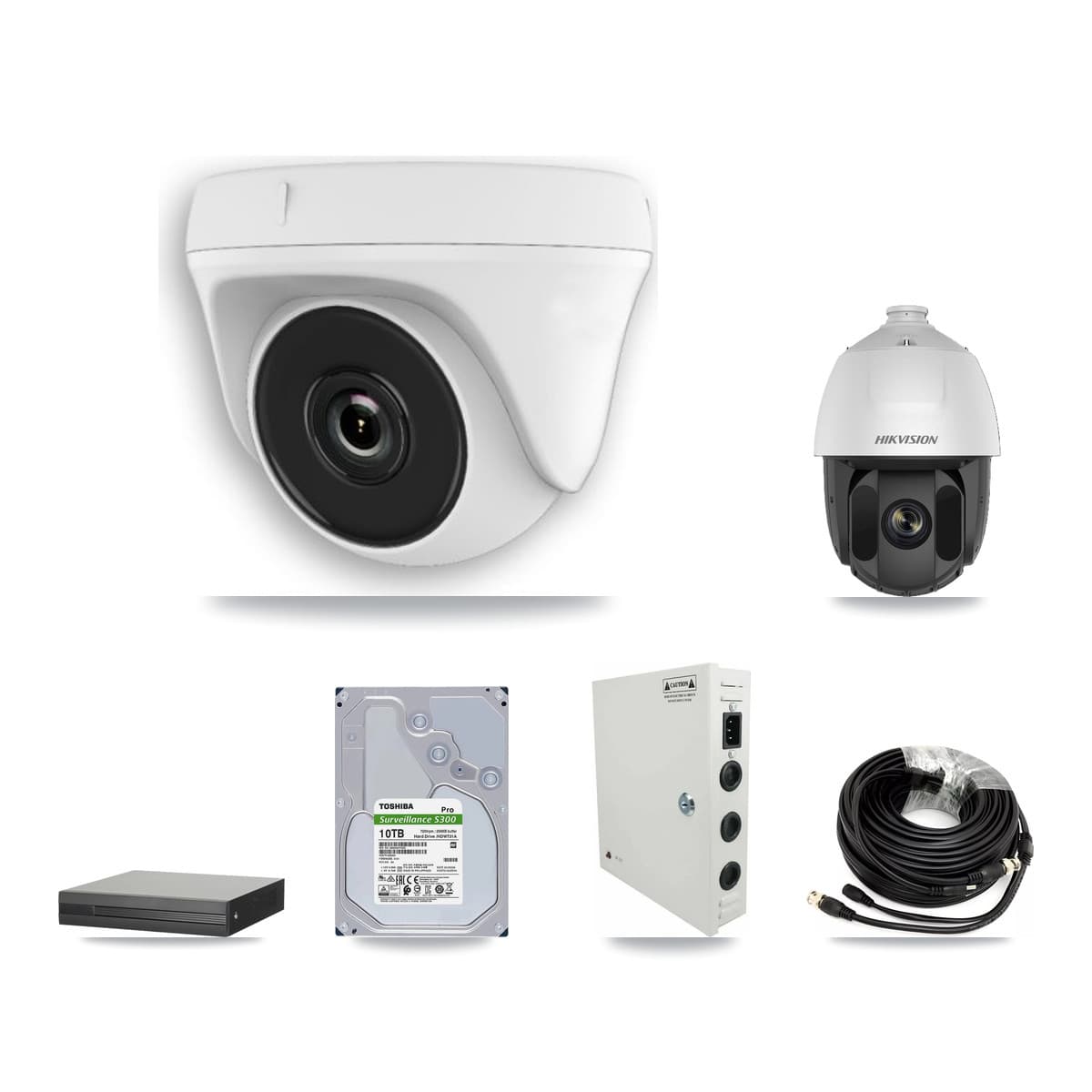 Hikvision 16-Channel 2MP CCTV Kit — 1 DS-2AE5225TI PTZ + 13 White HDT-2MP-N20W Dome Cameras + 10TB Recording (XVR-3116HS Recorder) - Image 1