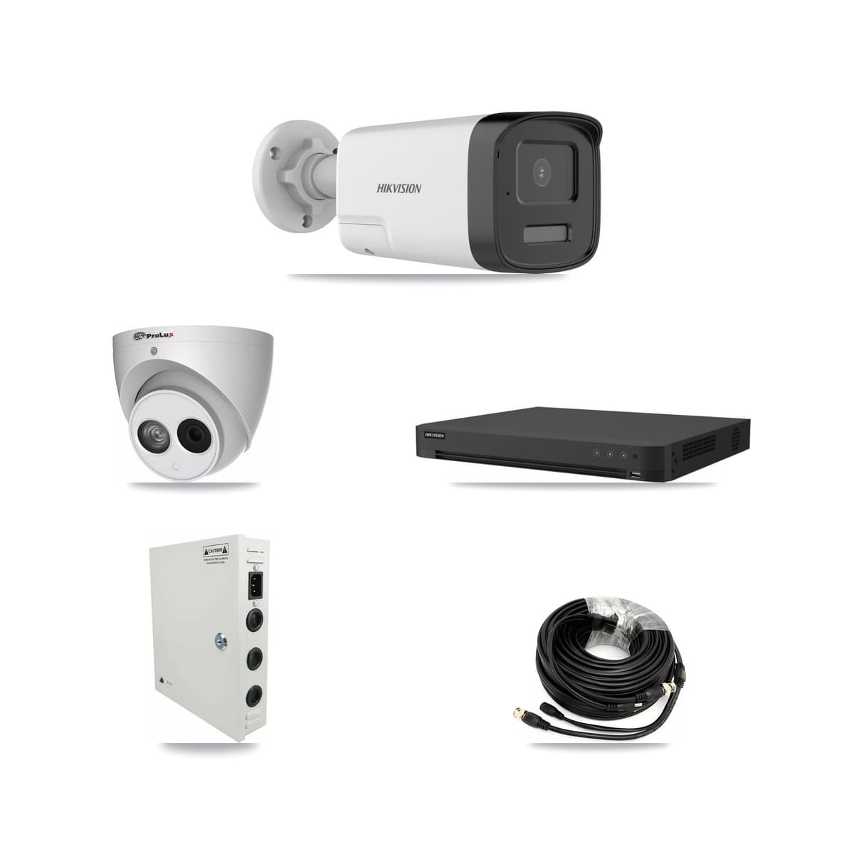 Hikvision & Prolux 32-Channel 4MP – 5MP CCTV Kit — 12 DS-2CE17K0T 5MP Bullet + 1 PXC-612C4W-A 4MP Turret Cameras + 2× 8TB Recording (IDS-7232HQHI Recorder)