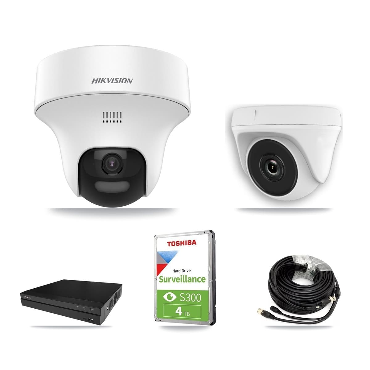 Hikvision & Prolux 8-Channel 2MP – 5MP CCTV Kit — 2 DS-2CE70K0T 5MP Turret + 1 White HDT-2MP-N20W 2MP Dome Cameras + 4TB Recording (PXD-5208AN Recorder) - Image 1