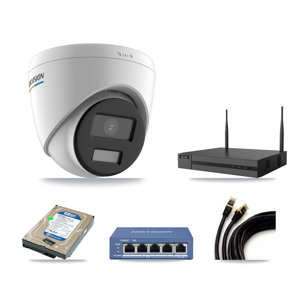 Hikvision & HiLook 4-Channel 2MP CCTV Kit — 2 Turret Cameras + 500GB Recording