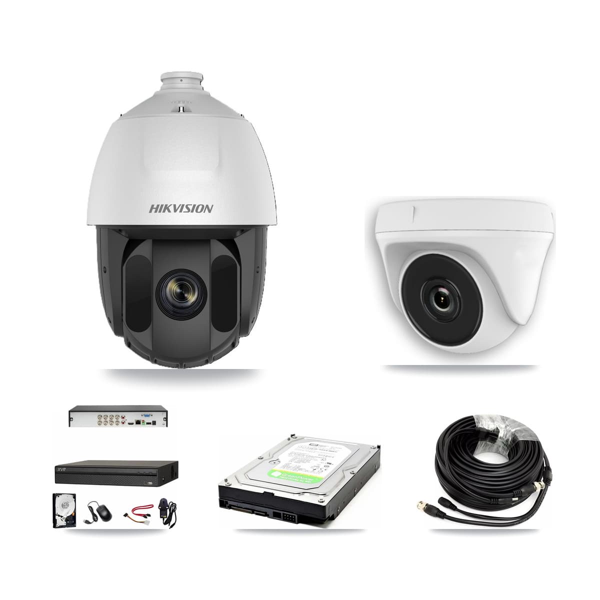 Hikvision & Dahua 8-Channel 2MP CCTV Kit — 1 DS-2AE5225TI PTZ + 1 White HDT-2MP-N20W Dome Cameras + 1TB Recording (XVR-3108AD Recorder) - Image 1