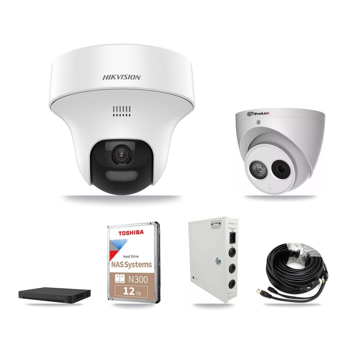 Hikvision & Prolux 32-Channel 4MP – 5MP CCTV Kit — 23 DS-2CE70K0T 5MP + 1 PXC-612C4W-A 4MP Turret Cameras + 2× 12TB Recording