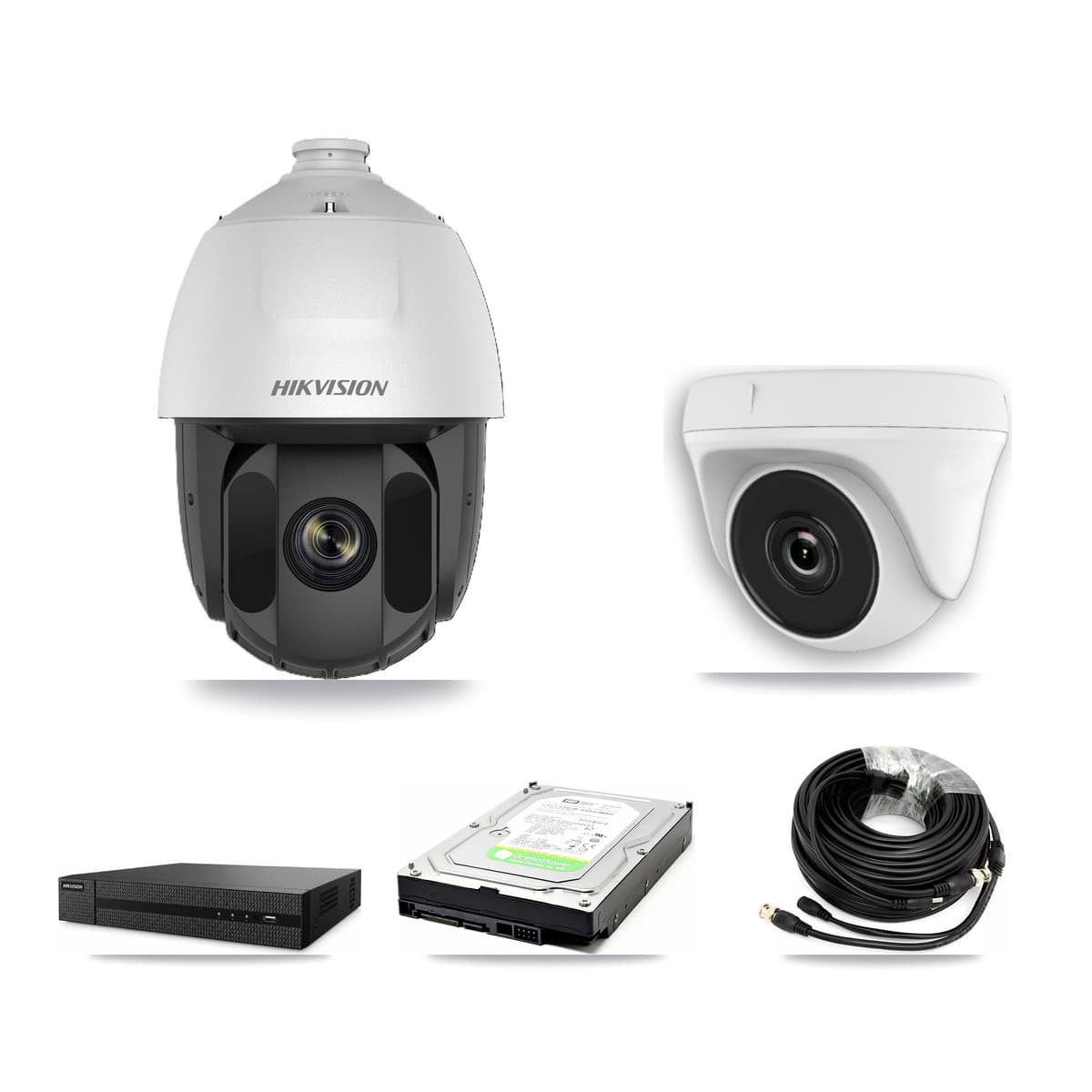 Hikvision 8-Channel 2MP CCTV Kit — 1 DS-2AE5225TI PTZ + 1 White HDT-2MP-N20W Dome Cameras + 1TB Recording (DVR-8CH Recorder) - Image 1