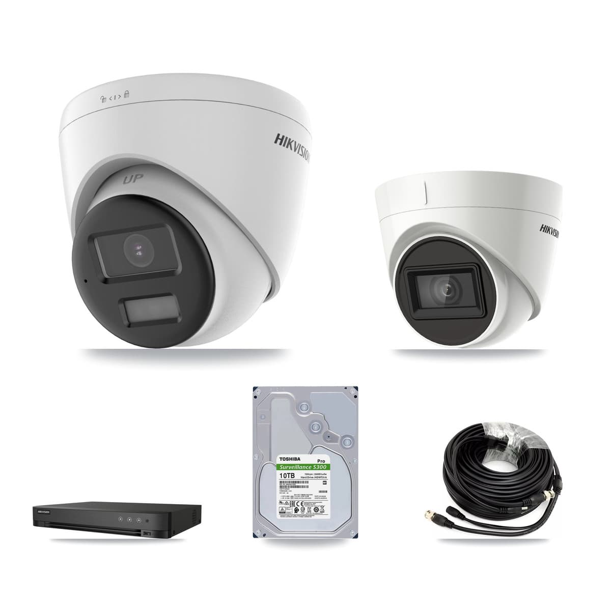 Hikvision 4-Channel 4K CCTV Kit — 2 DS-2CE78U0T + 2 DS-2CE78U1T Turret Cameras + 10TB Recording (IDS-7204HUHI Recorder)