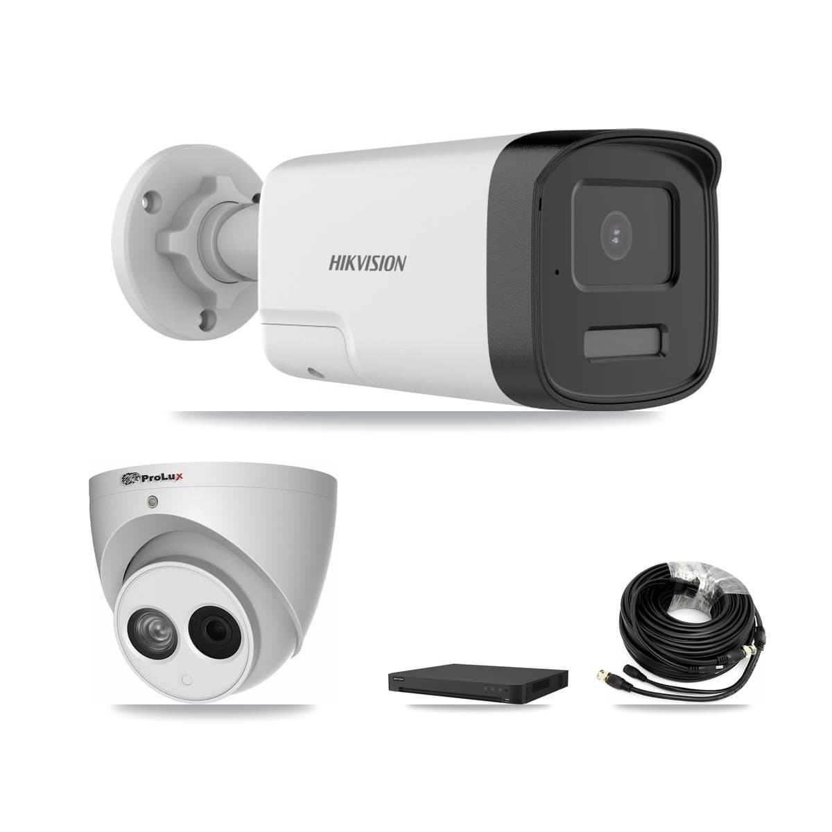Hikvision & Prolux 32-Channel 4MP – 5MP CCTV Kit — 5 DS-2CE17K0T 5MP Bullet + 1 PXC-612C4W-A 4MP Turret Cameras + 8TB Recording (IDS-7232HQHI Recorder) - Image 1