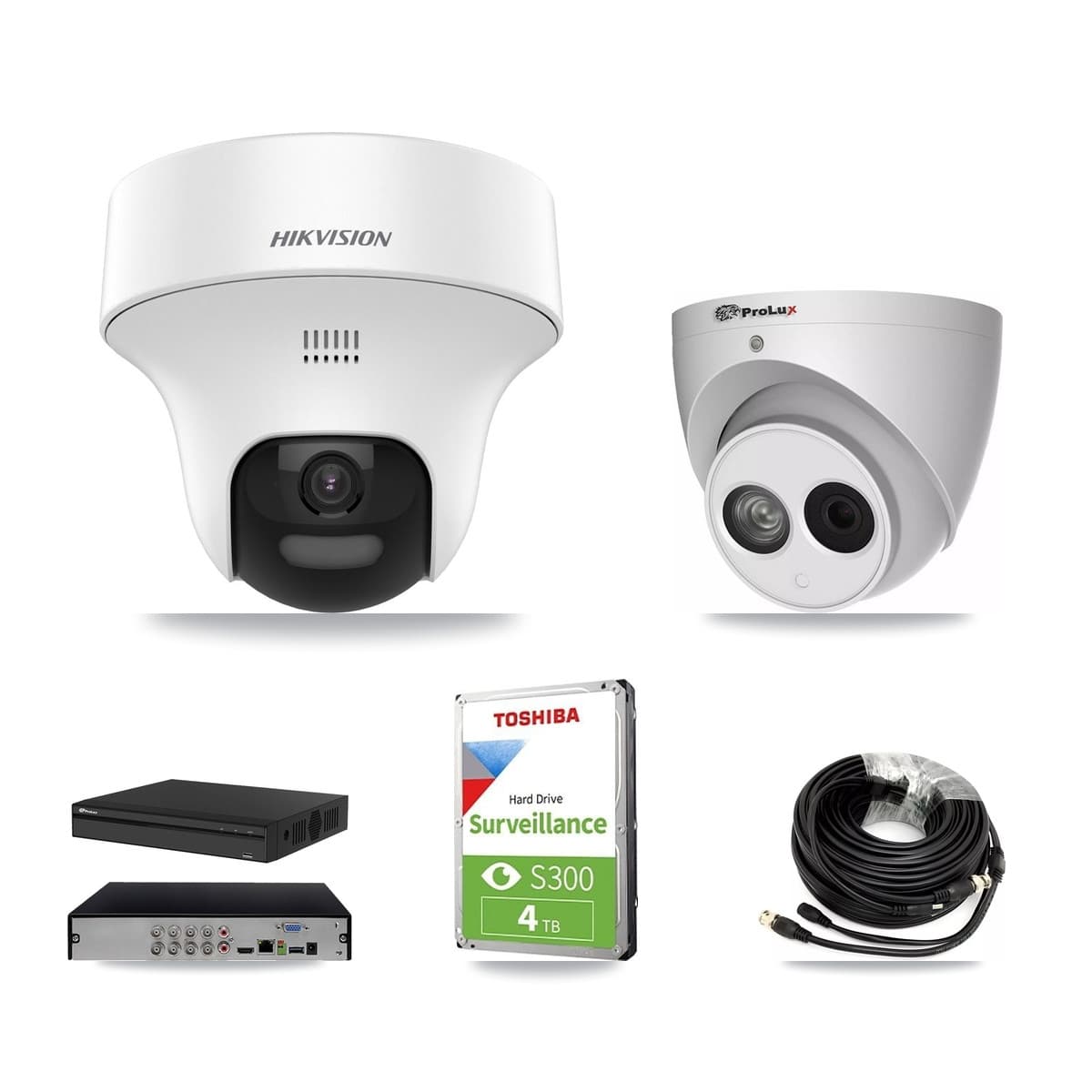Hikvision & Prolux 8-Channel 4MP – 5MP CCTV Kit — 2 DS-2CE70K0T 5MP + 1 PXC-612C4W-A 4MP Turret Cameras + 4TB Recording (PXD-5108HS Recorder) - Image 1