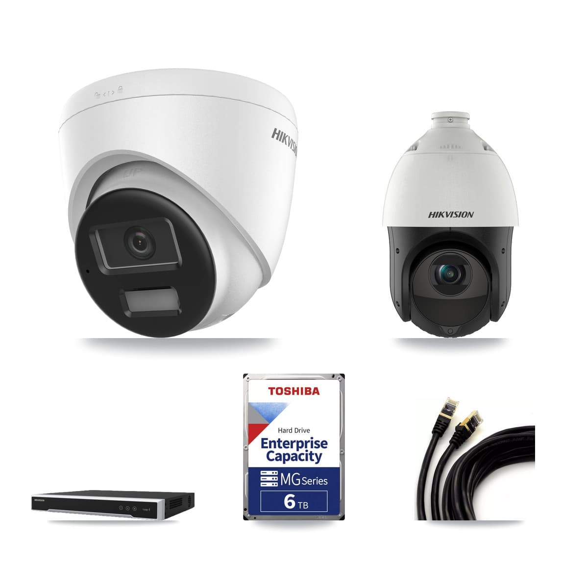 Hikvision 8-Channel 4MP – 4K CCTV Kit — 2 4K Turret + 1 4MP PTZ Cameras + 6TB Recording