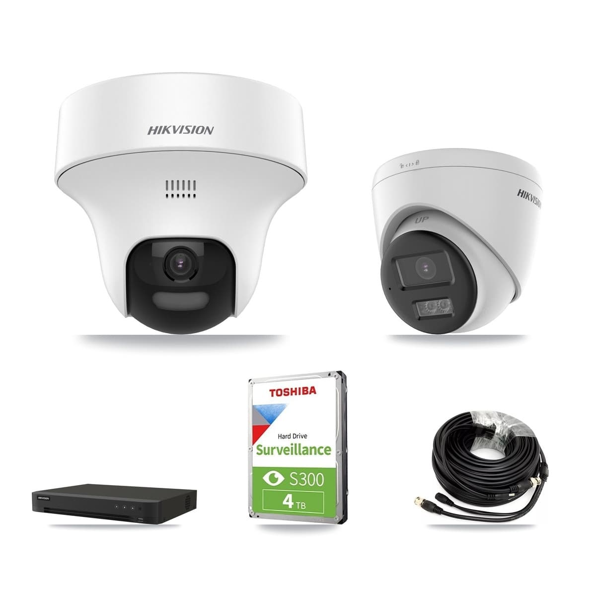 Hikvision 8-Channel 5MP CCTV Kit — 2 DS-2CE70K0T-PTLTS + 1 DS-2CE78K0T-LTS Turret Cameras + 4TB Recording (IDS-7208HUHI-M1/XT Recorder) - Image 1