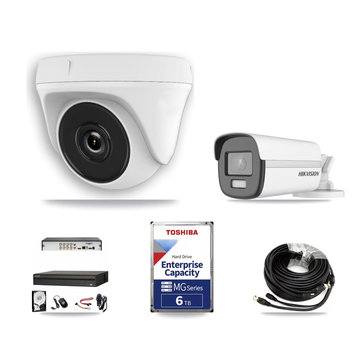 Hikvision & Dahua 8-Channel 2MP – 4K CCTV Kit — 1 4K Bullet + 6 White 2MP Dome Cameras + 6TB Recording (XVR-3108AD Recorder) - Image 1