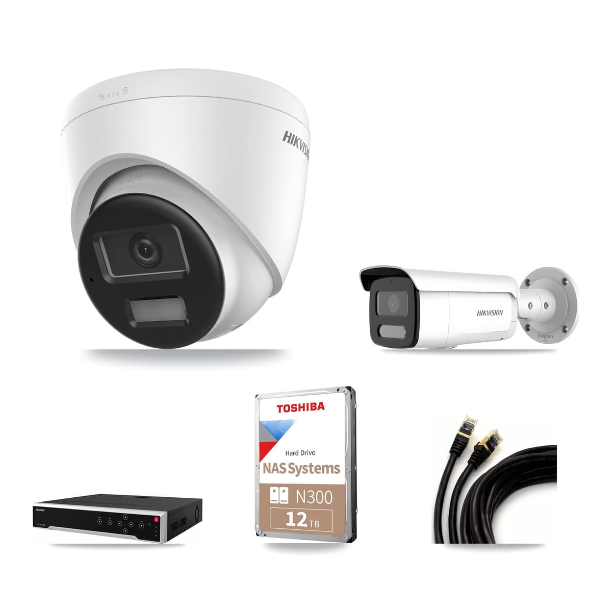 Hikvision 32-Channel 4MP – 4K CCTV Kit — 11 DS-2CD1383G2-LIU 4K Turret + 5 DS-2CD2T47G2H-LISU/SL 4MP Bullet Cameras + 3× 12TB Recording (DS-7732NI-M4/24P Recorder) - Image 1