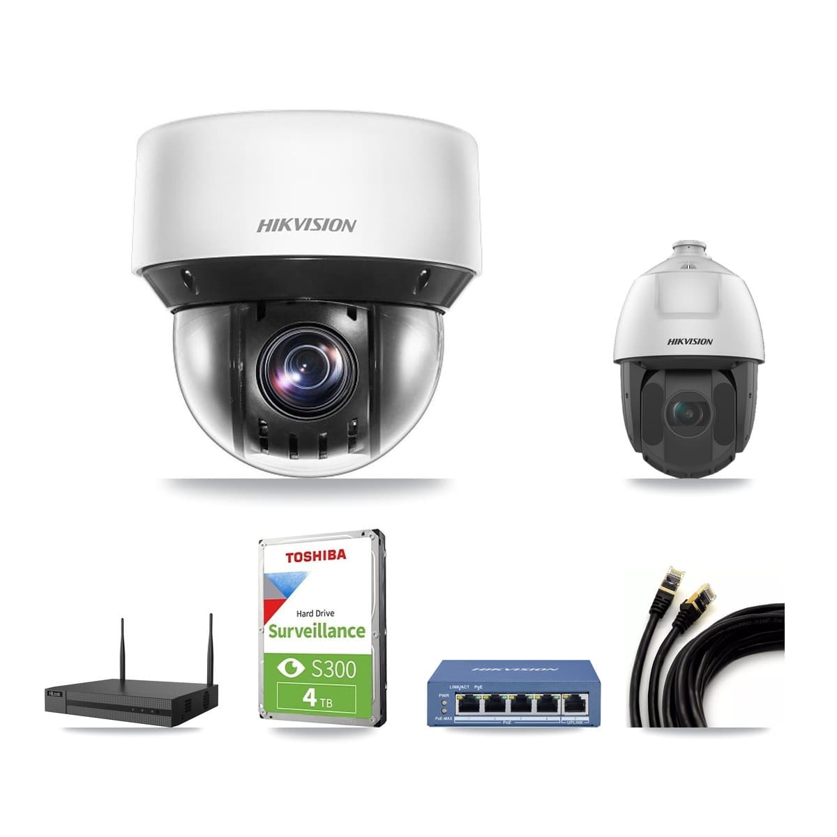 Hikvision & HiLook 4-Channel 2MP – 4MP CCTV Kit — 1 DS-2DE4A425IW 4MP + 1 DS-2DE5232IW 2MP PTZ Cameras + 4TB Recording - Image 1