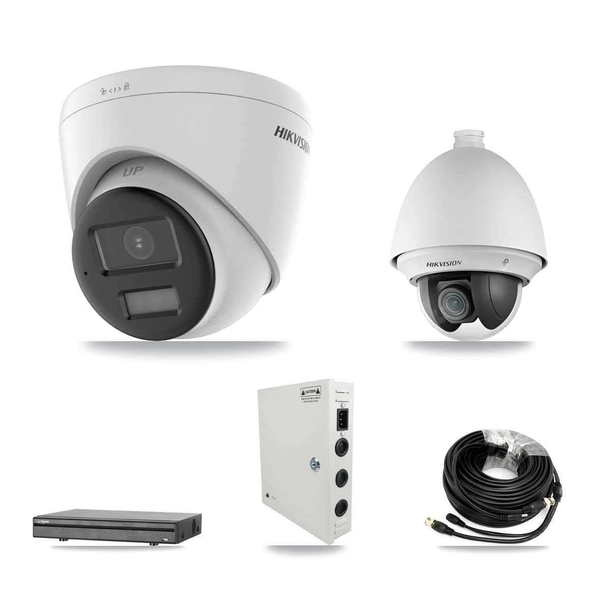 Hikvision & Dahua 8-Channel 2MP – 4K CCTV Kit — 1 DS-2AE4225T 2MP PTZ + 3 DS-2CE78U0T 4K Turret Cameras + 8TB Recording (DH-XVR5108H Recorder) - Image 1