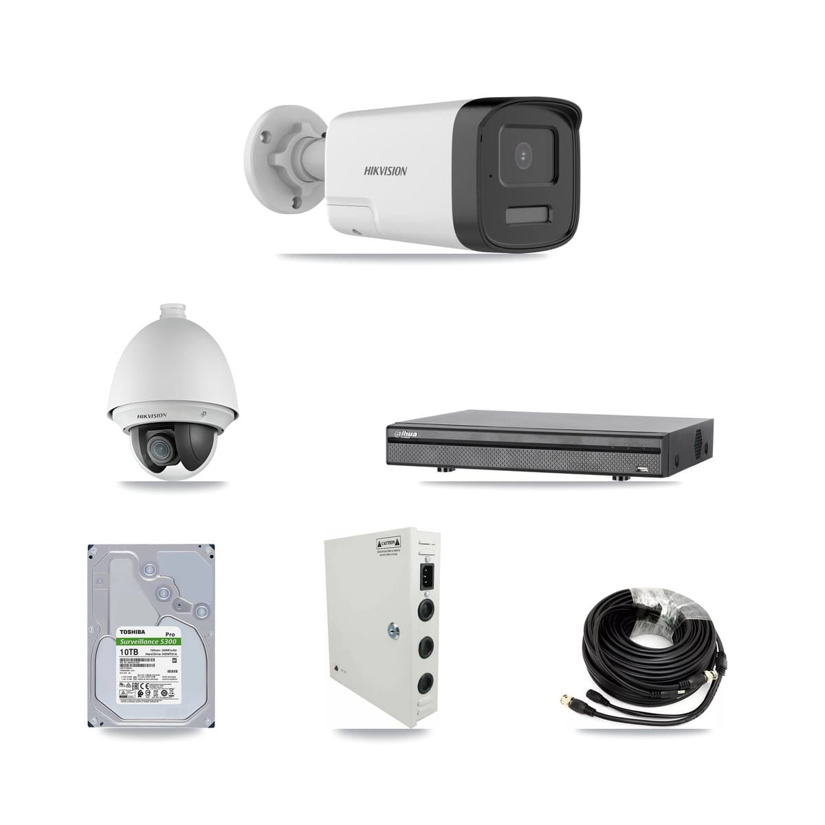 Hikvision & Dahua 8-Channel 2MP – 5MP CCTV Kit — 1 DS-2AE4225T 2MP PTZ + 7 DS-2CE17K0T 5MP Bullet Cameras + 10TB Recording - Image 1