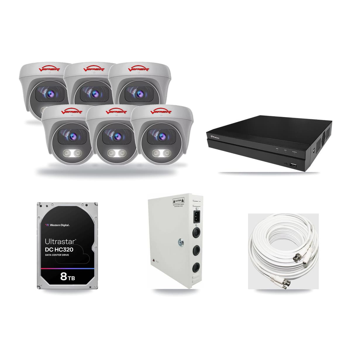 Viper & Prolux 8-Channel 5MP CCTV Kit — 6 White Cameras + 8TB Recording (PXD-5208AN Recorder) - Image 1