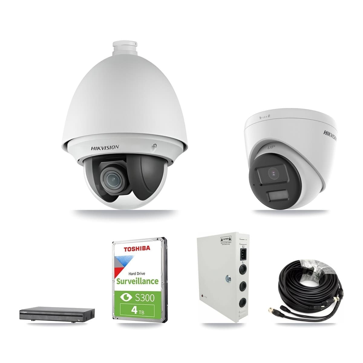 Hikvision & Dahua 8-Channel 2MP – 4K CCTV Kit — 2 DS-2AE4225T 2MP PTZ + 1 DS-2CE78U0T 4K Turret Cameras + 4TB Recording - Image 1