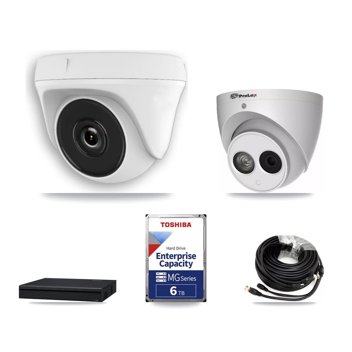 Prolux 8-Channel 2MP – 4MP CCTV Kit — 7 White 2MP Dome + 1 4MP Turret Cameras + 6TB Recording (XVR-3108AD Recorder)