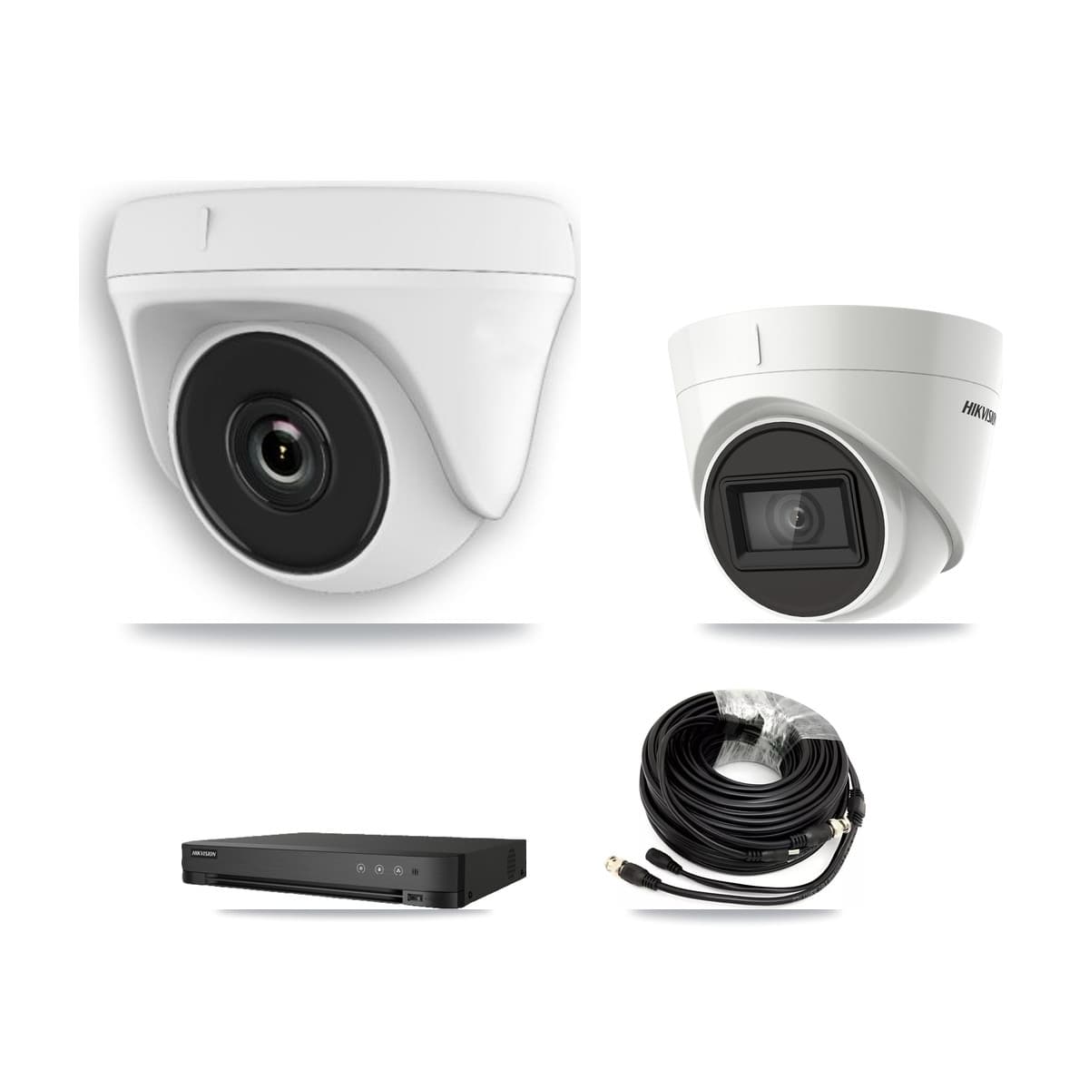 Hikvision 8-Channel 2MP – 4K CCTV Kit — 1 DS-2CE78U1T-IT3F 4K Turret + 7 White HDT-2MP-N20W-2.8MM 2MP Dome Cameras + 8TB Recording (IDS-7208HUHI-M1/E Recorder) - Image 1