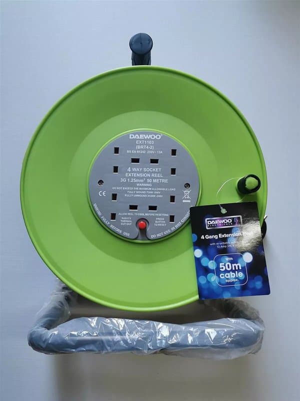 50m 4 Way Extension Cable Reel 13A Heavy Duty Green