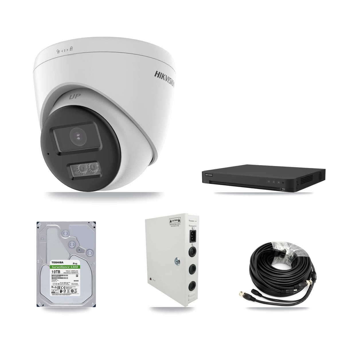 Hikvision 16-Channel 5MP CCTV Kit — 16 DS-2CE78K0T-LTS Turret Cameras + 2× 10TB Recording (IDS-7216HUHI-M2/XT Recorder)