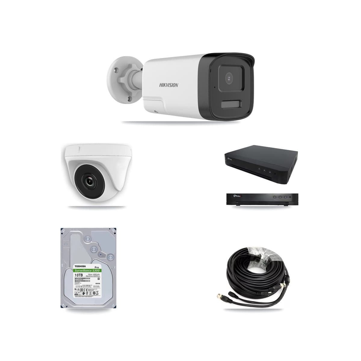 Hikvision & Prolux 16-Channel 2MP – 5MP CCTV Kit — 7 DS-2CE17K0T 5MP Bullet + 1 White HDT-2MP-N20W 2MP Dome Cameras + 10TB Recording - Image 1