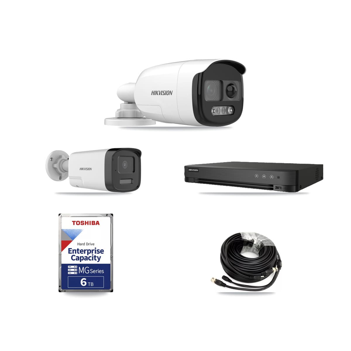 Hikvision 8-Channel 5MP CCTV Kit — 1 DS-2CE12KF3T + 1 DS-2CE17K0T Bullet Cameras + 6TB Recording (IDS-7208HQHI Recorder) - Image 1