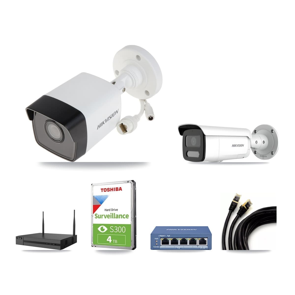 Hikvision & HiLook 4-Channel 4MP – 5MP CCTV Kit — 1 5MP + 1 4MP Bullet Cameras + 4TB Recording - Image 1