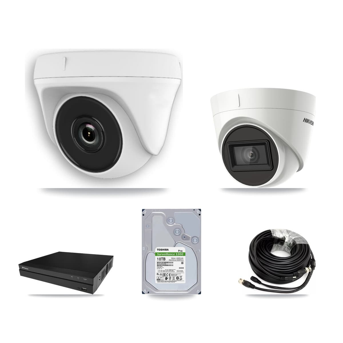 Hikvision & Prolux 8-Channel 2MP – 4K CCTV Kit — 2 DS-2CE78U1T 4K Turret + 6 White HDT-2MP-N20W 2MP Dome Cameras + 10TB Recording (PXD-5208AN Recorder) - Image 1