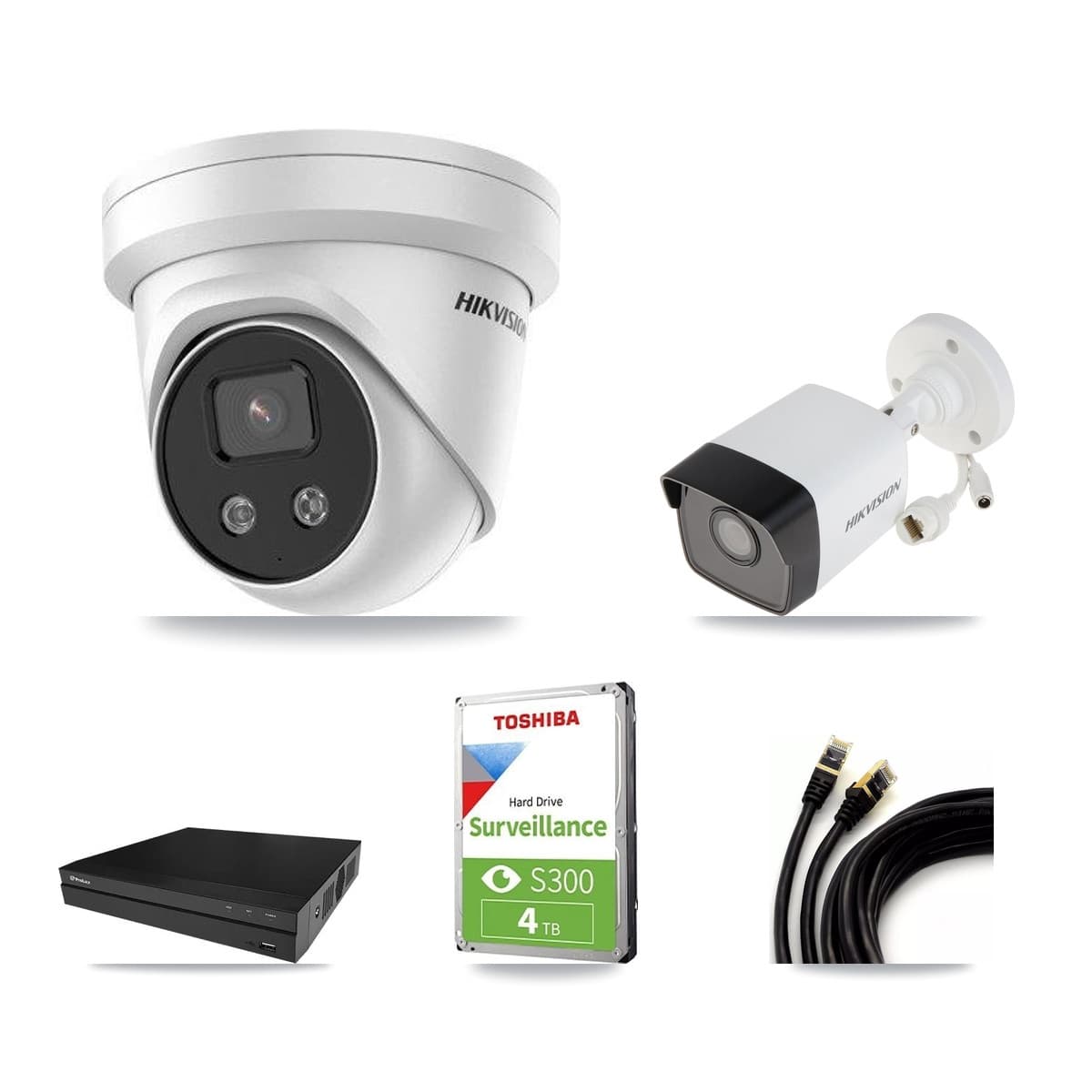 Hikvision & Prolux 8-Channel 5MP CCTV Kit — 1 DS-2CD1053G0 Bullet + 2 DS-2CD3356G2 Turret Cameras + 4TB Recording - Image 1