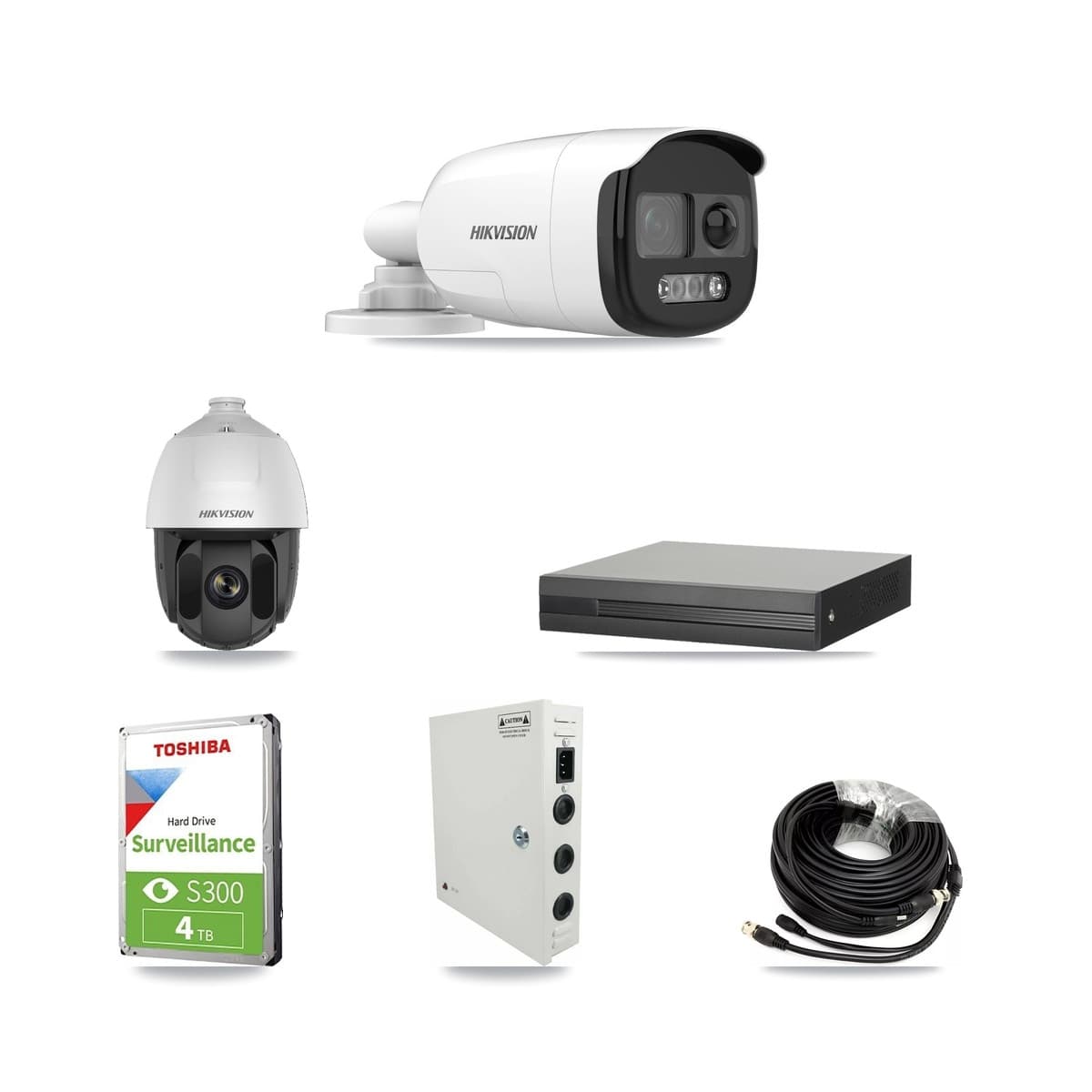 Hikvision 4-Channel 2MP – 5MP CCTV Kit — 1 DS-2AE5225TI 2MP PTZ + 2 DS-2CE12KF3T 5MP Bullet Cameras + 4TB Recording (XVR-3104HS Recorder) - Image 1