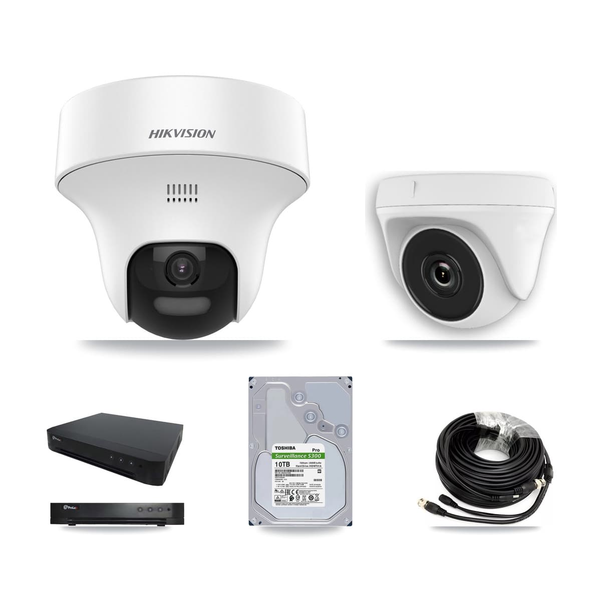 Hikvision & Prolux 16-Channel 2MP – 5MP CCTV Kit — 7 DS-2CE70K0T 5MP Turret + 1 White HDT-2MP-N20W 2MP Dome Cameras + 10TB Recording - Image 1