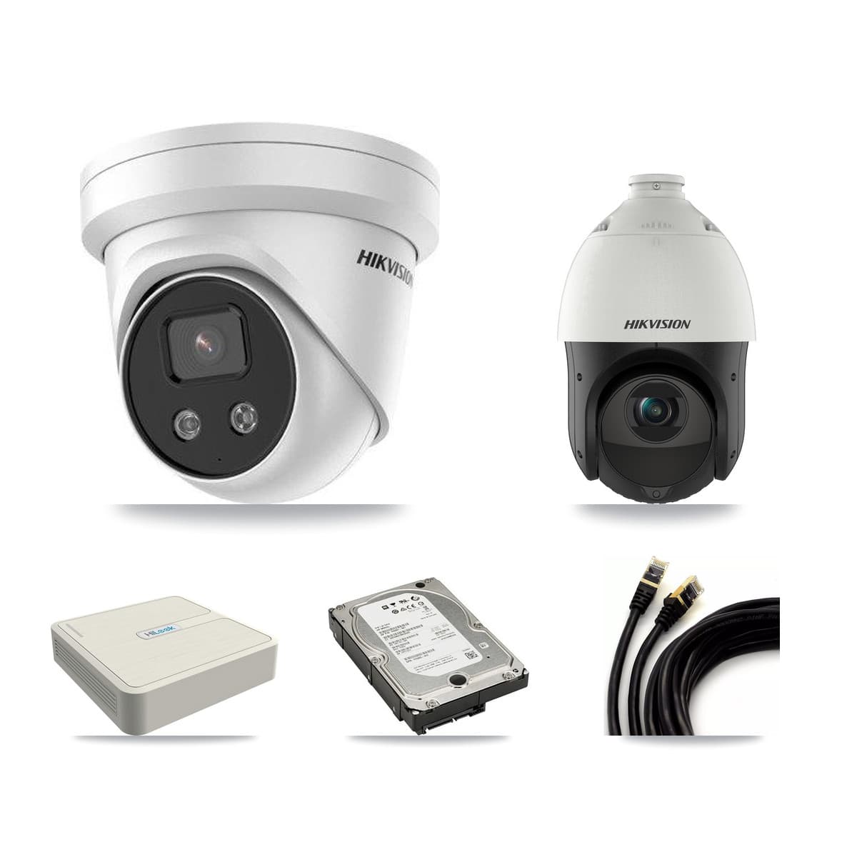 Hikvision & HiLook 8-Channel 4MP – 5MP CCTV Kit — 3 5MP Turret + 1 4MP PTZ Cameras + 5TB Recording (NVR-108H-D Recorder) - Image 1