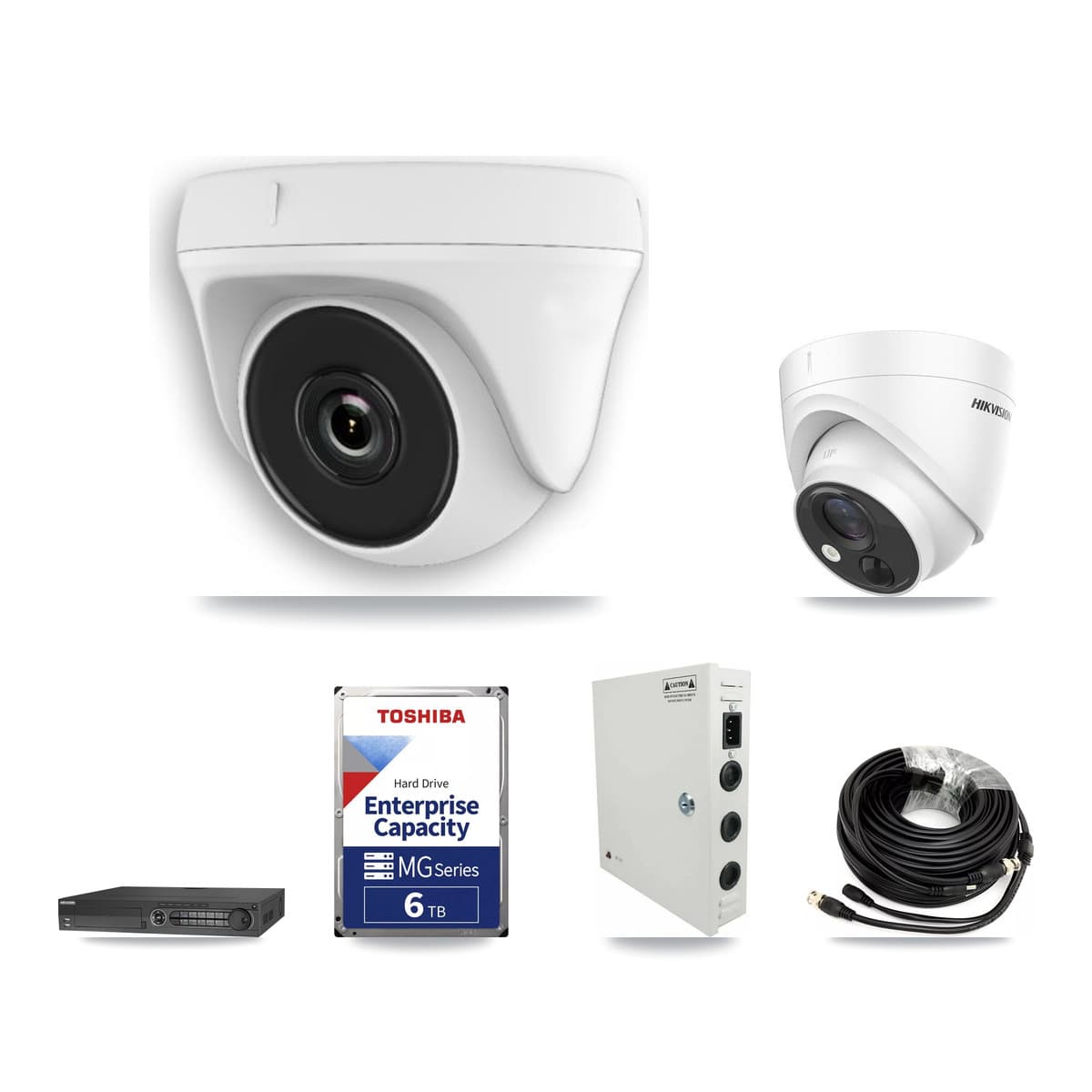Hikvision 32-Channel 2MP – 5MP CCTV Kit — 7 DS-2CE71H0T 5MP Turret + 14 White HDT-2MP-N20W 2MP Dome Cameras + 3× 6TB Recording