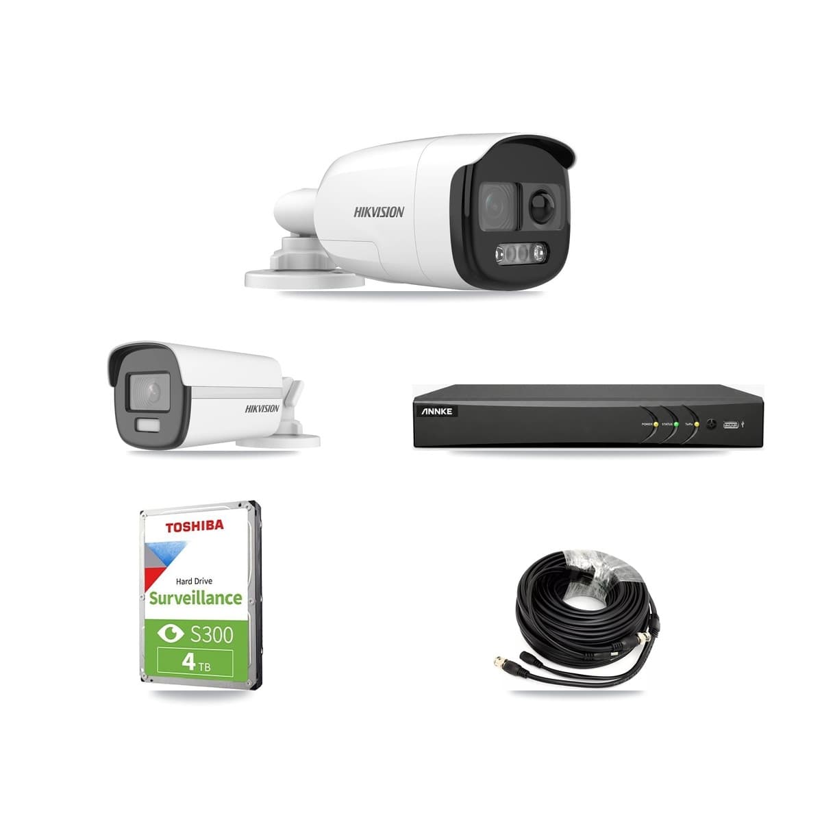 Hikvision & ANNKE 4-Channel 5MP – 4K CCTV Kit — 1 5MP + 1 4K Bullet Cameras + 4TB Recording
