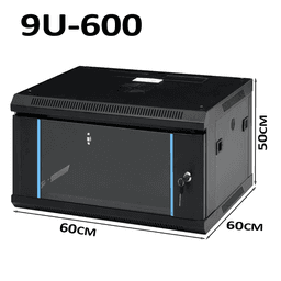 9U Wall Mount Network Rack Cabinet 600×600mm Lockable Black
