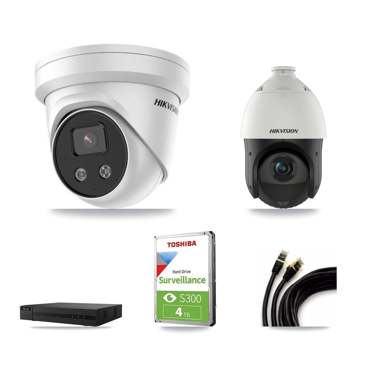 Hikvision & HiLook 8-Channel 4MP – 5MP CCTV Kit — 2 5MP Turret + 1 4MP PTZ Cameras + 4TB Recording (NVR-108MH-D Recorder) - Image 1
