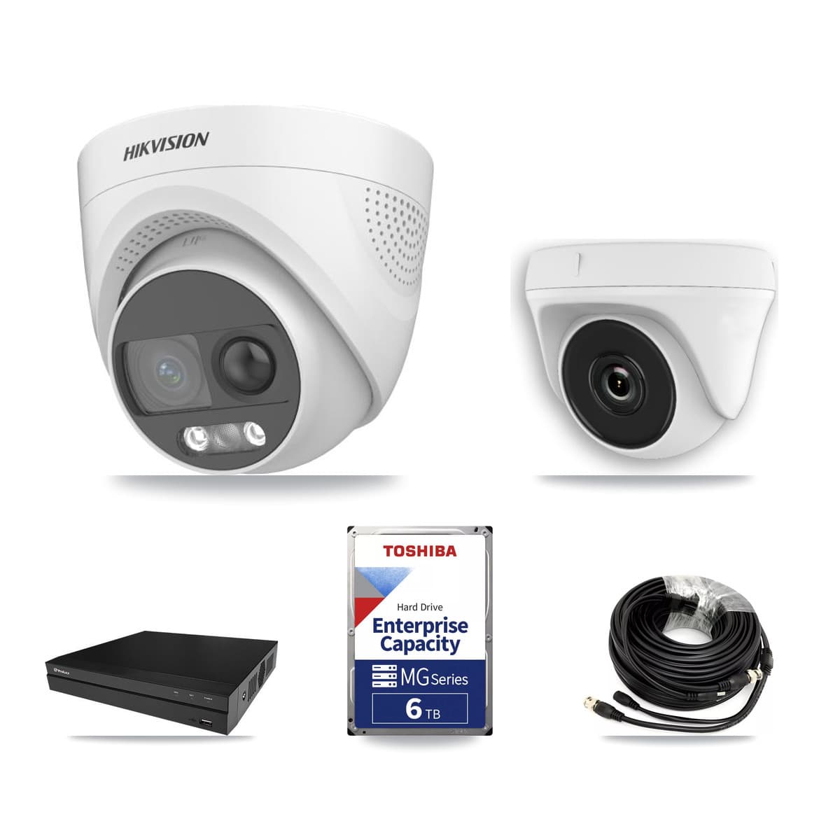 Hikvision & Prolux 8-Channel 2MP – 5MP CCTV Kit — 4 DS-2CE72KF3T 5MP Turret + 1 White HDT-2MP-N20W 2MP Dome Cameras + 6TB Recording - Image 1