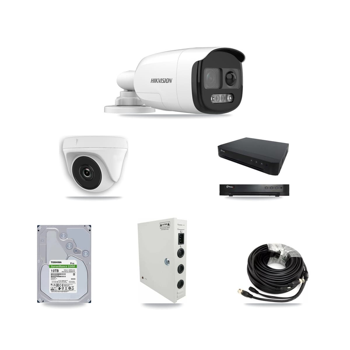Hikvision & Prolux 16-Channel 2MP – 5MP CCTV Kit — 6 DS-2CE12KF3T 5MP Bullet + 3 White HDT-2MP-N20W 2MP Dome Cameras + 10TB Recording - Image 1